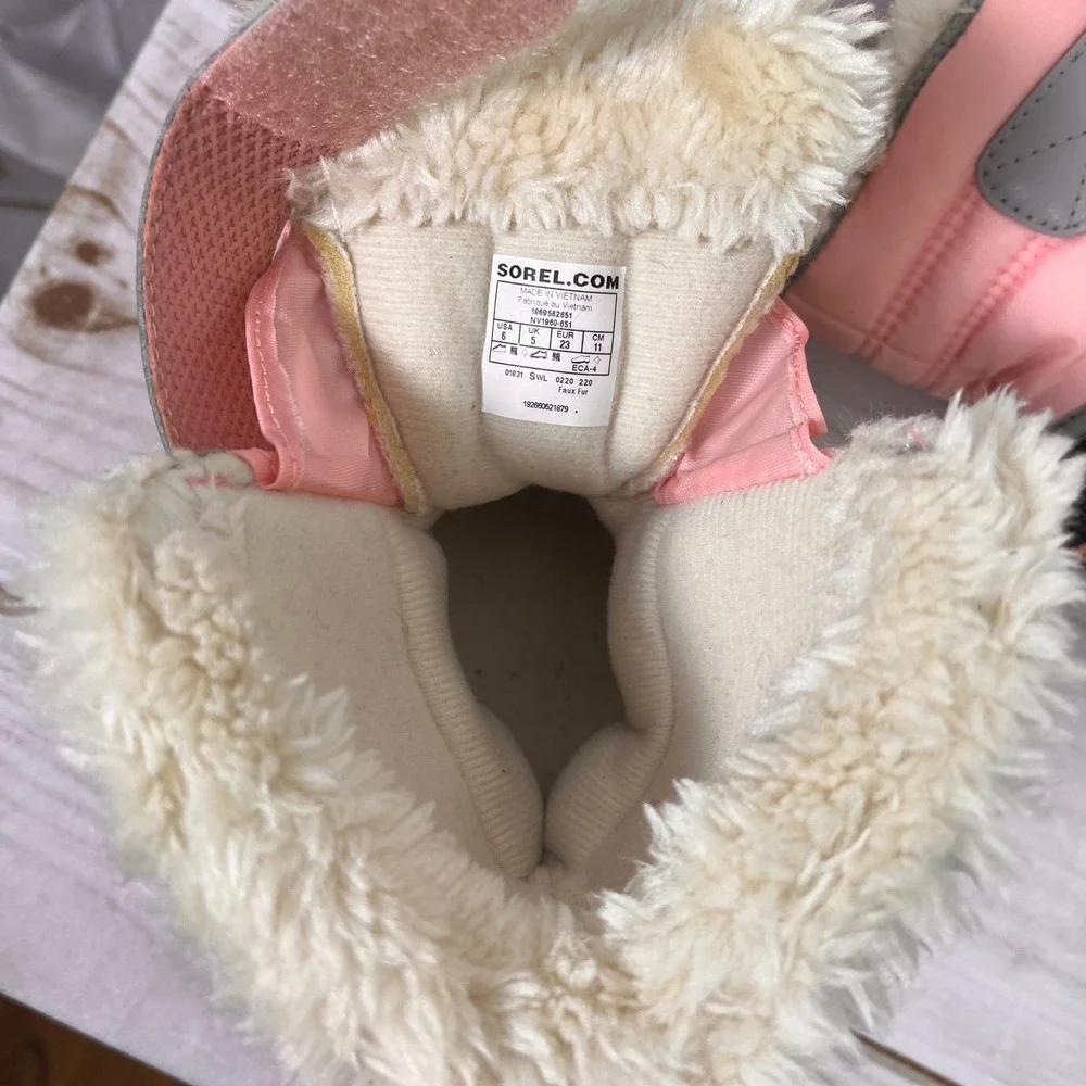 Sorel‎ Snow Commander Toddler Boots Pink Black Waterproof Faux Fur Size 6